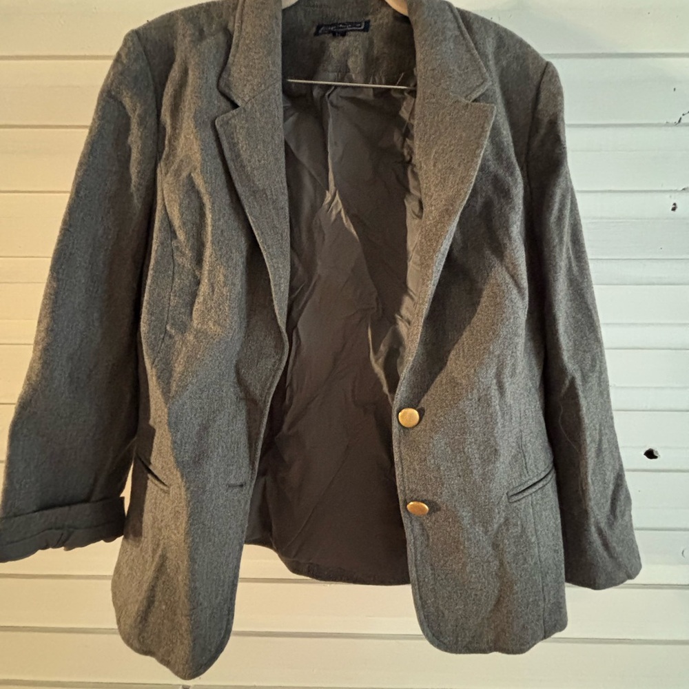 Vintage Gray Blazer with Gold Buttons